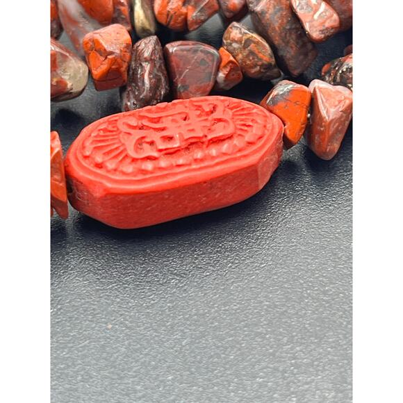 Vintage 925 Sterling Silver Garnet & Cinnabar Triple Strand 8” Bracelet 47.8g - Picture 10 of 11